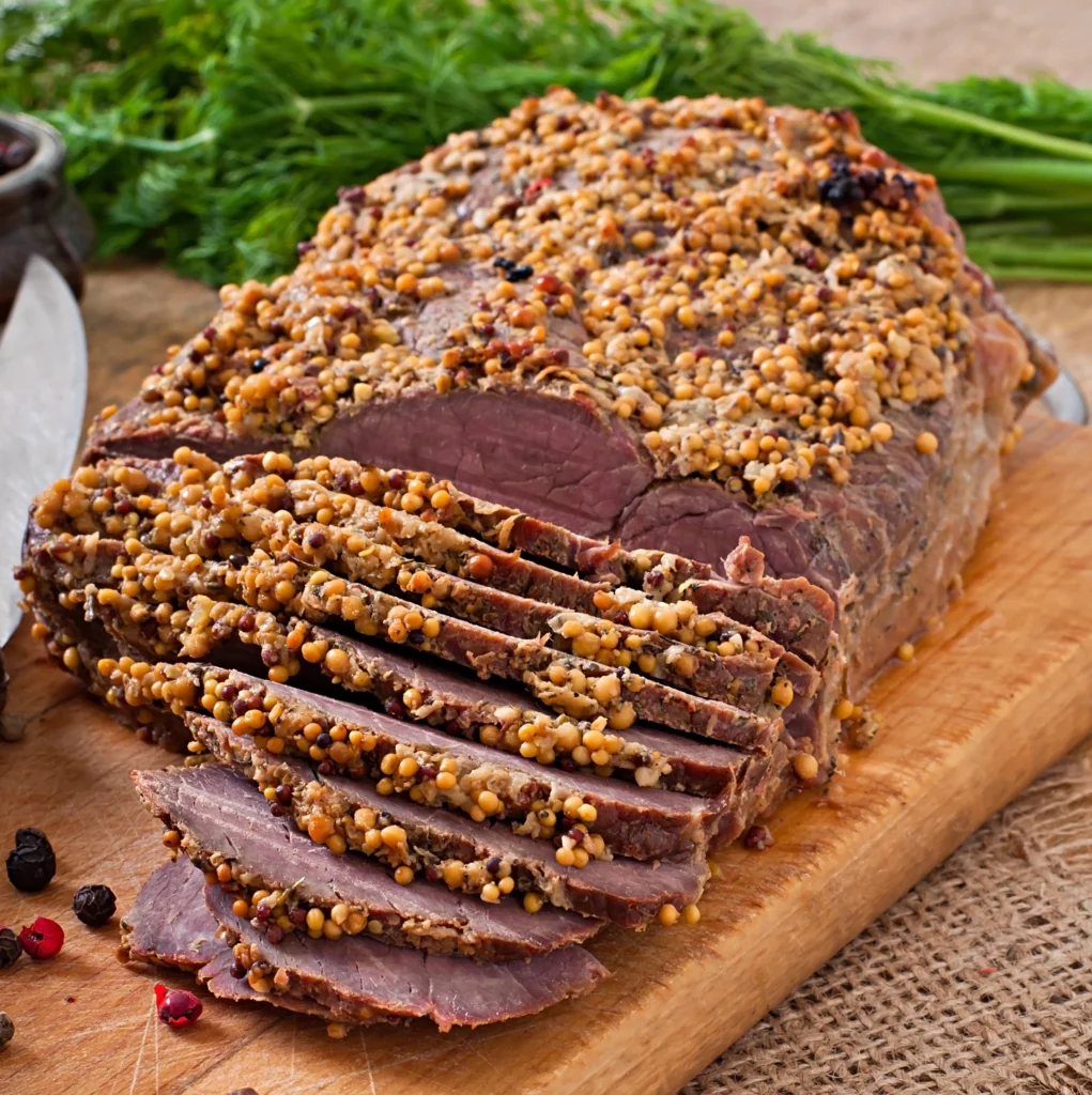 smoked chuck roast recipe roast sliced on a cutting board with a dark bark and juicy interior