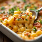 Smoked mac and cheese served in a creamy, cheesy dish with a smoky flavor